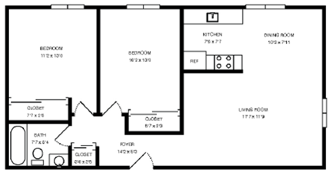 a diagram of a floor plan of a house with a bedroom and a bathroom